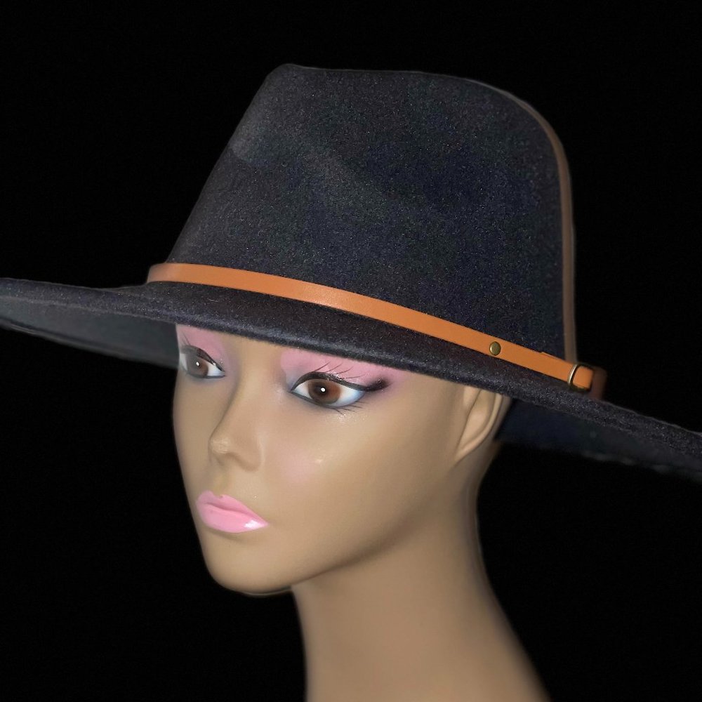 Black Wide Brim Hat with Tan & Black Belt